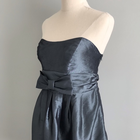 PILGRIM Strapless Metallic Mini Dress Cocktail Party Blue/Grey Bow - Picture 5 of 13